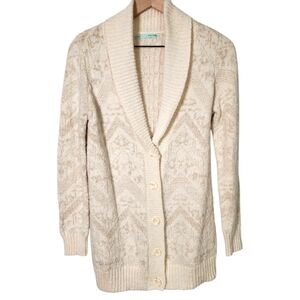 Maurices Womens Small Button Front Shawl Collar Chevron Sweater Cardigan Cream